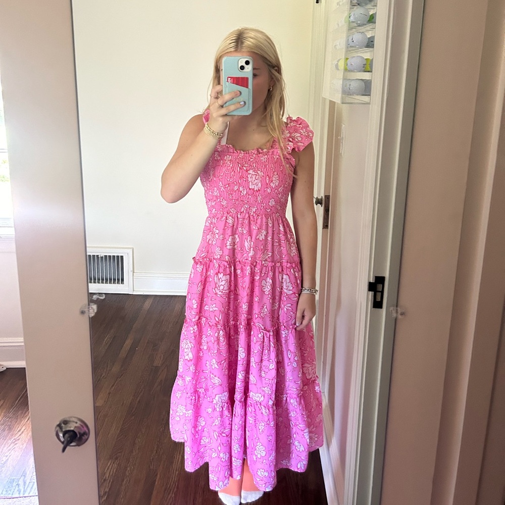 Pink floral maxi dress